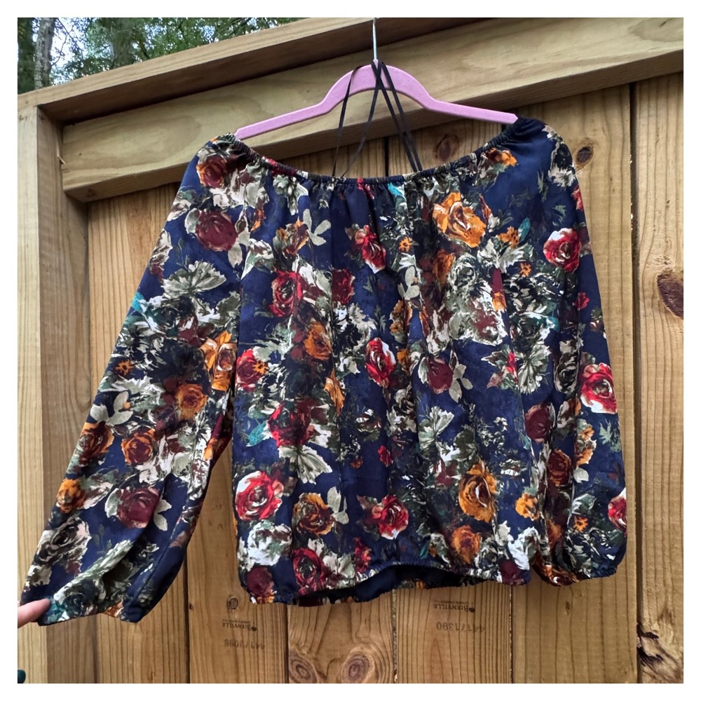 Jones‎ New York Floral Print Blouse Womens Petite Small Off Shoulder